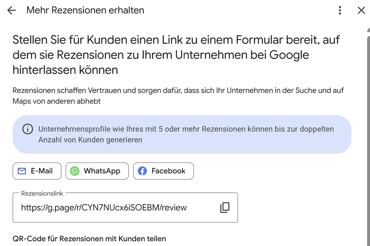 Google-Hinweis: Unternehmensprofile mit fünf oder mehr Rezensionen können bis zur doppelten Anzahl von Kunden generieren.